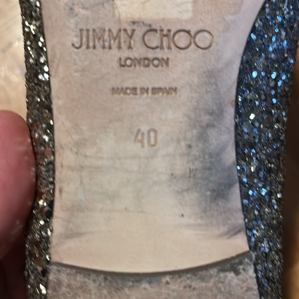 Jimmy Choo Silver Glitter Flats - Picture 6 of 8